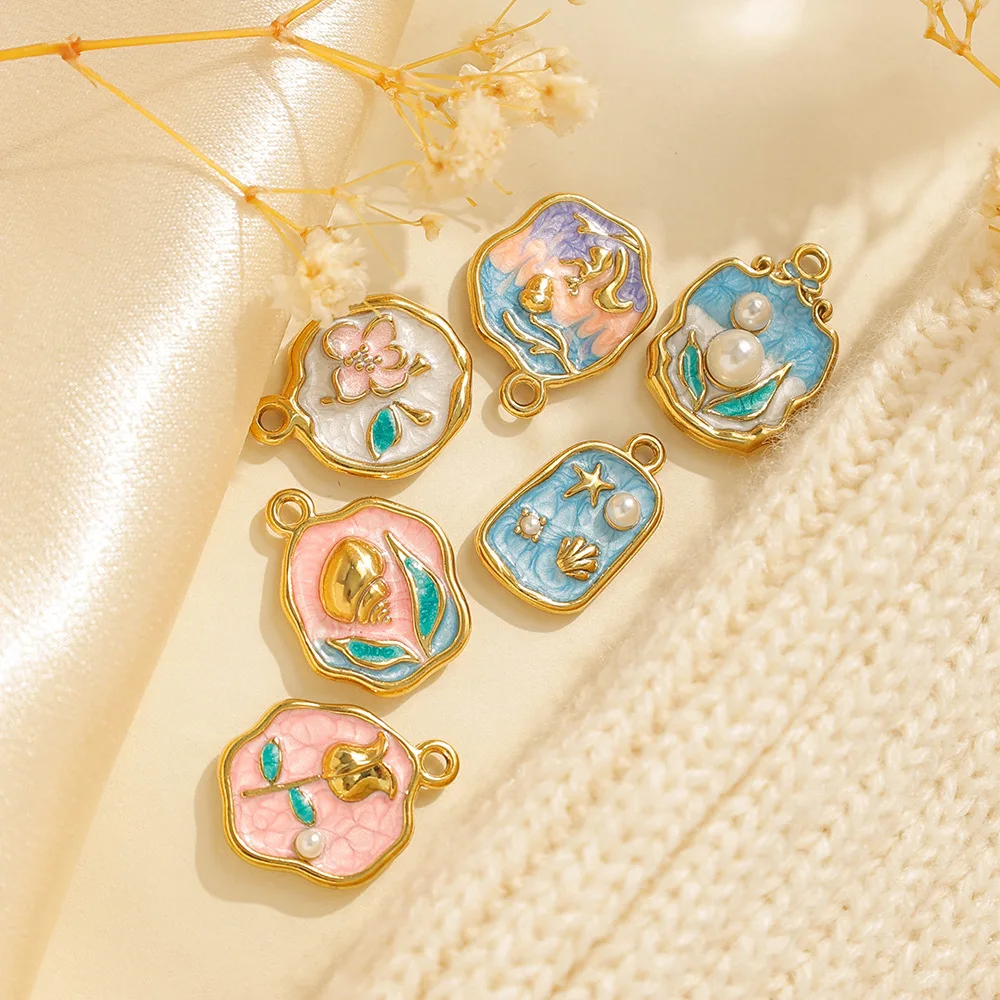 2pcs Handmade Stainless Steel Pendant Conenctors Flower Beads Ocean Jewelry Pendant Charms Diy Earrings Jewelry Making Findings