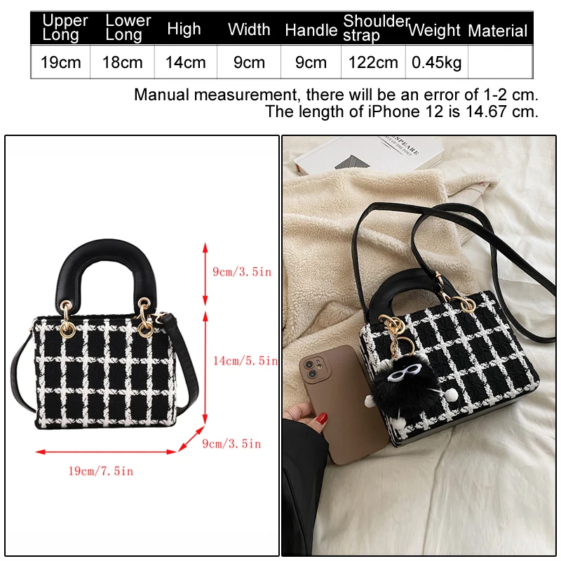 winter square handbag and purse elegant women shoulder bag fashion cotton crossbody bags for women 2023 trend totes luxury bag