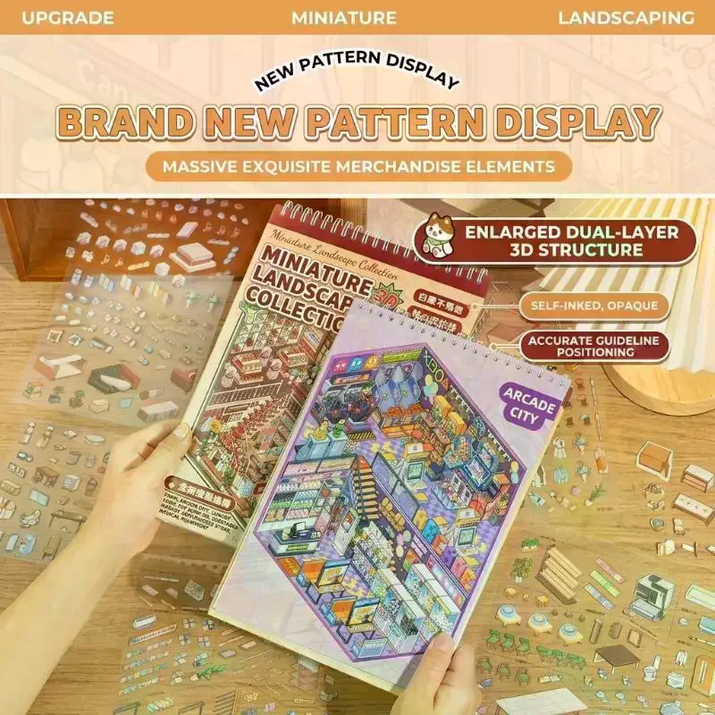 3D Miniature Scene Building Sticker Book Pre Gridded Pages Stress Relief Educational Art Toy for Kids Classroom Reward Home Cra
