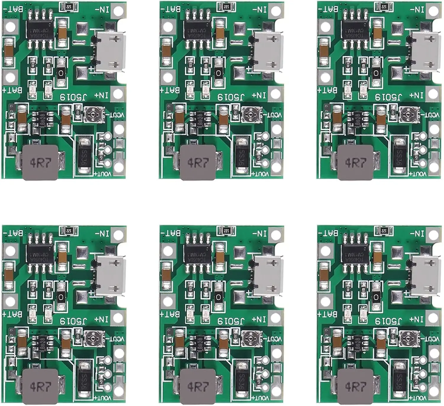 6 шт. 3,7 В-4,2 В USB TP4056 18650 модуль литий-ионного аккумулятора с повышающей зарядкой/разрядкой 9 В/5 В 2 А