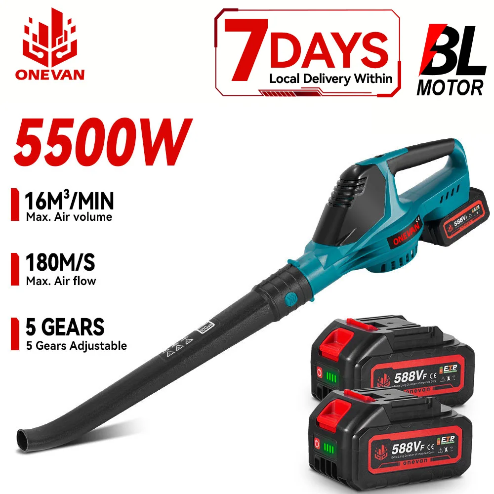 ​ONEVAN 5500W Brushless Electric Air Blower High Power Snow Leaf Dust Blowing Garden Cleaner Power Tool For Makita Battery Pin