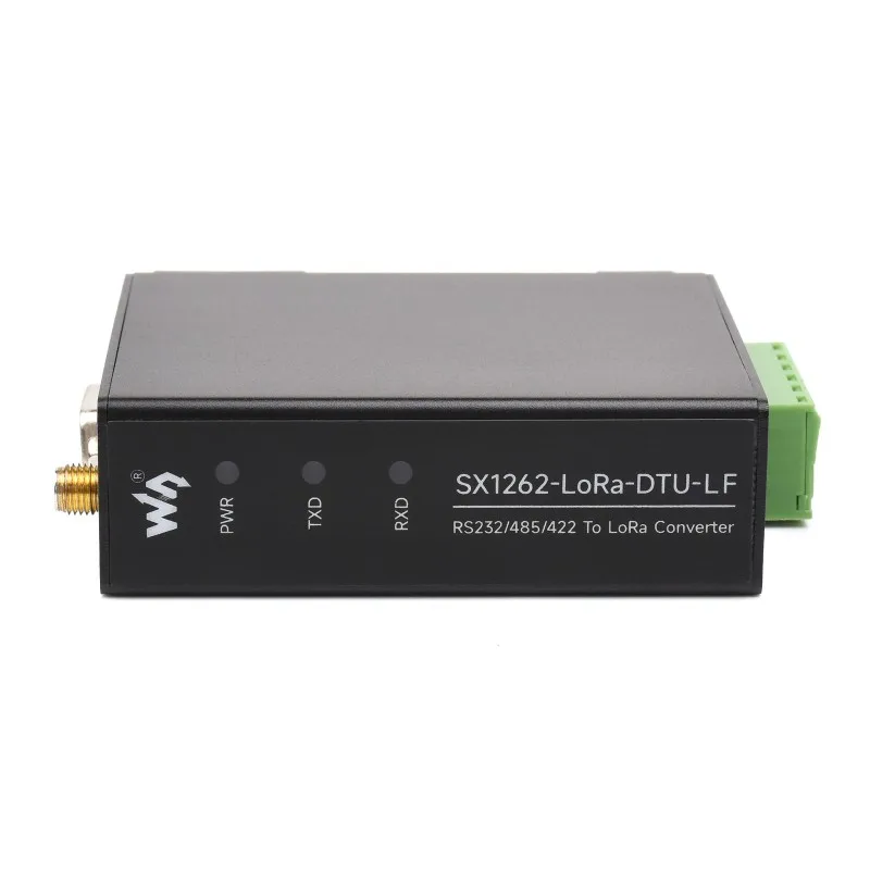 Waveshare Rail-mount SX1262 LoRa Data Transfer Unit, RS232/RS485/RS422 to LoRa, Nadaje się do pasma Sub-GHz, bez zasilania