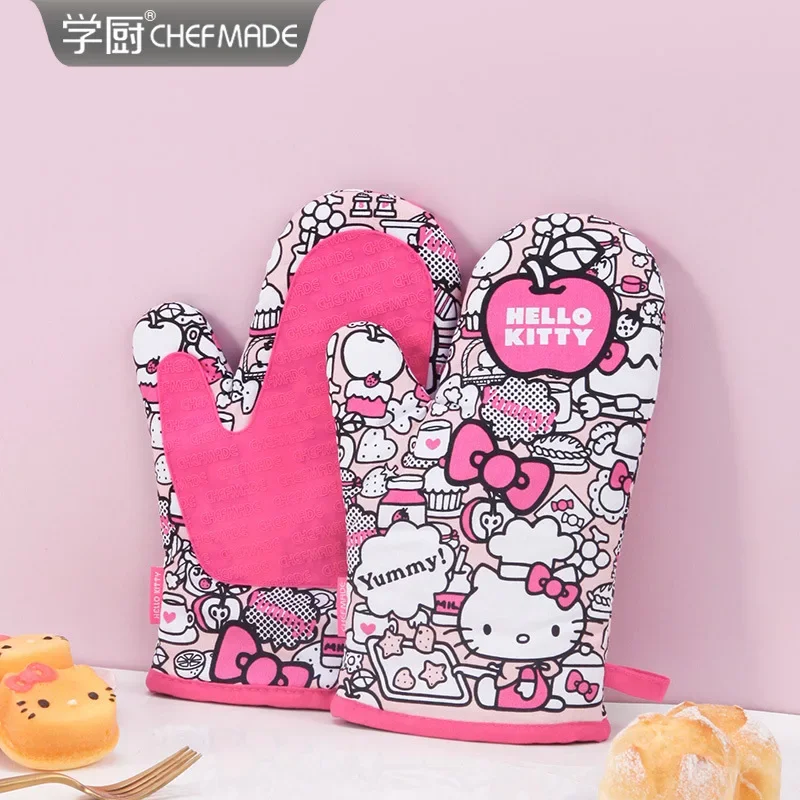 

Sanrio Hello Kitty изоляционные перчатки подлинные Sanrio аниме высокая температура для микроволновой печи утолщенные 2 шт. милый сладкий подарок