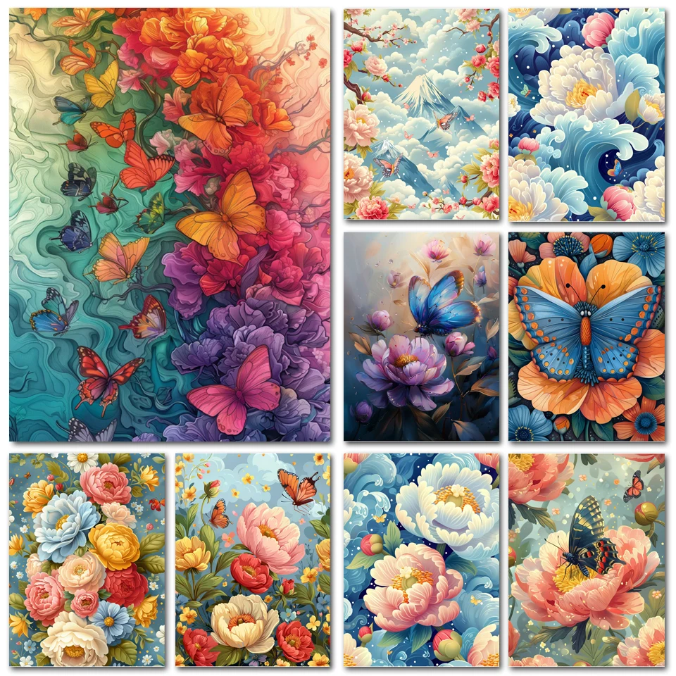 

New 2024 Diamond Art Painting butterflies and flowers Full Rhinestones Mosaic DIY Embroidery Cross Stitch Kit Home Decoration