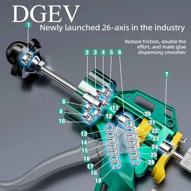 DGEV Glass Glue Gun Glue Gun Silicone Special Glass Glue Gun 26 Bearing Automatic Glue Breaking Structure Special Gun