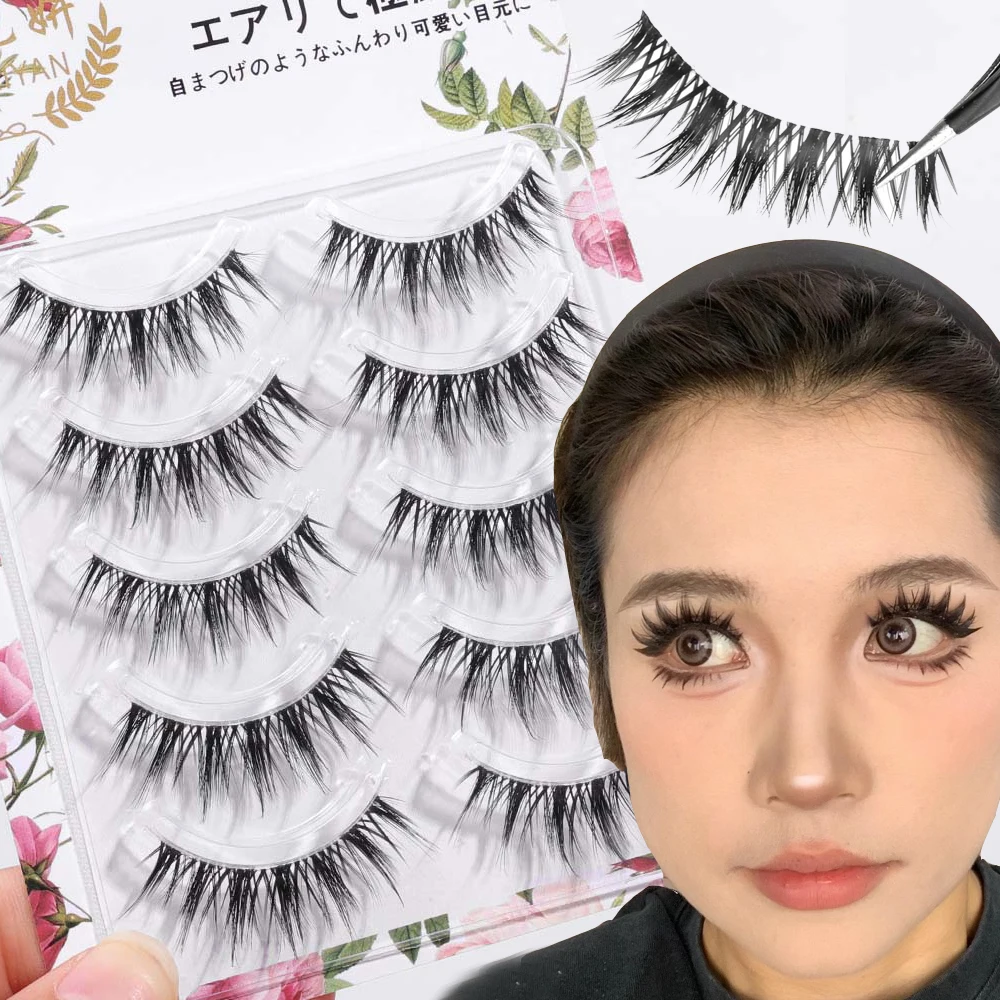 5 Paar dicke falsche Wimpern, 3D-Nerz, natürliche Manga-Wimpern, flauschig, weich, Kreuz-Manga-Wimpern, Wispy, natürliche Wimpernverlängerung, Make-up