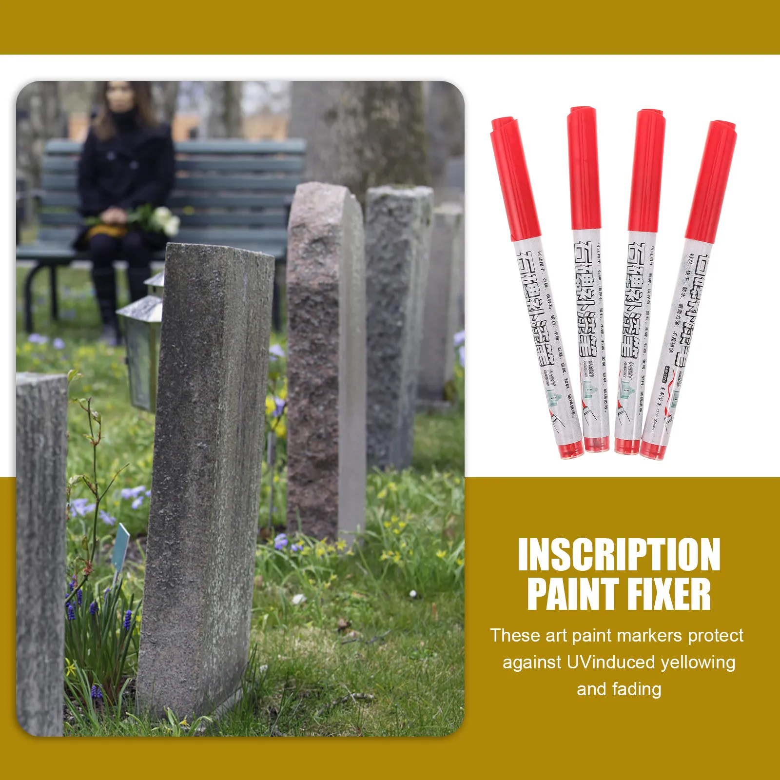 

4Pcs Tombstone Writing Markers Permanent Waterproof Sun Resistant Fine Tip Paint Pens for Headstone Restoration Grave Memorial