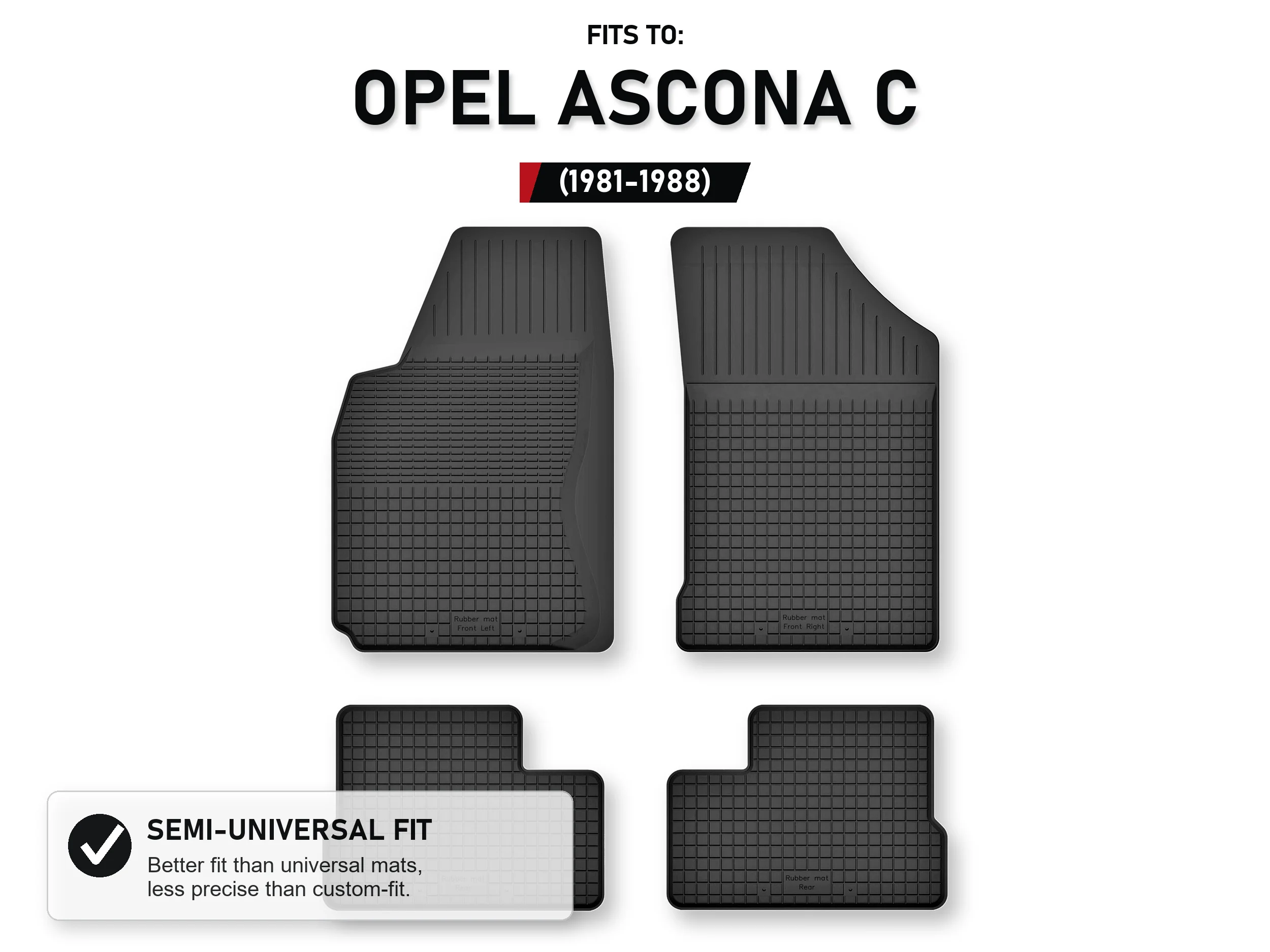 Rubberen matten, dienbladtype voor: Opel Ascona C 1981-1988, 4 stuks