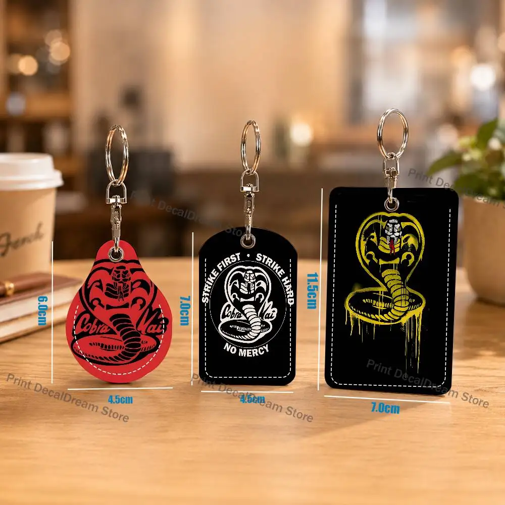

C-Cobra Kai Snake PU Leather Card Holder Keychain Key Ring Door Lock Access Tag ID Access Card Air Tag Case Keychain Card