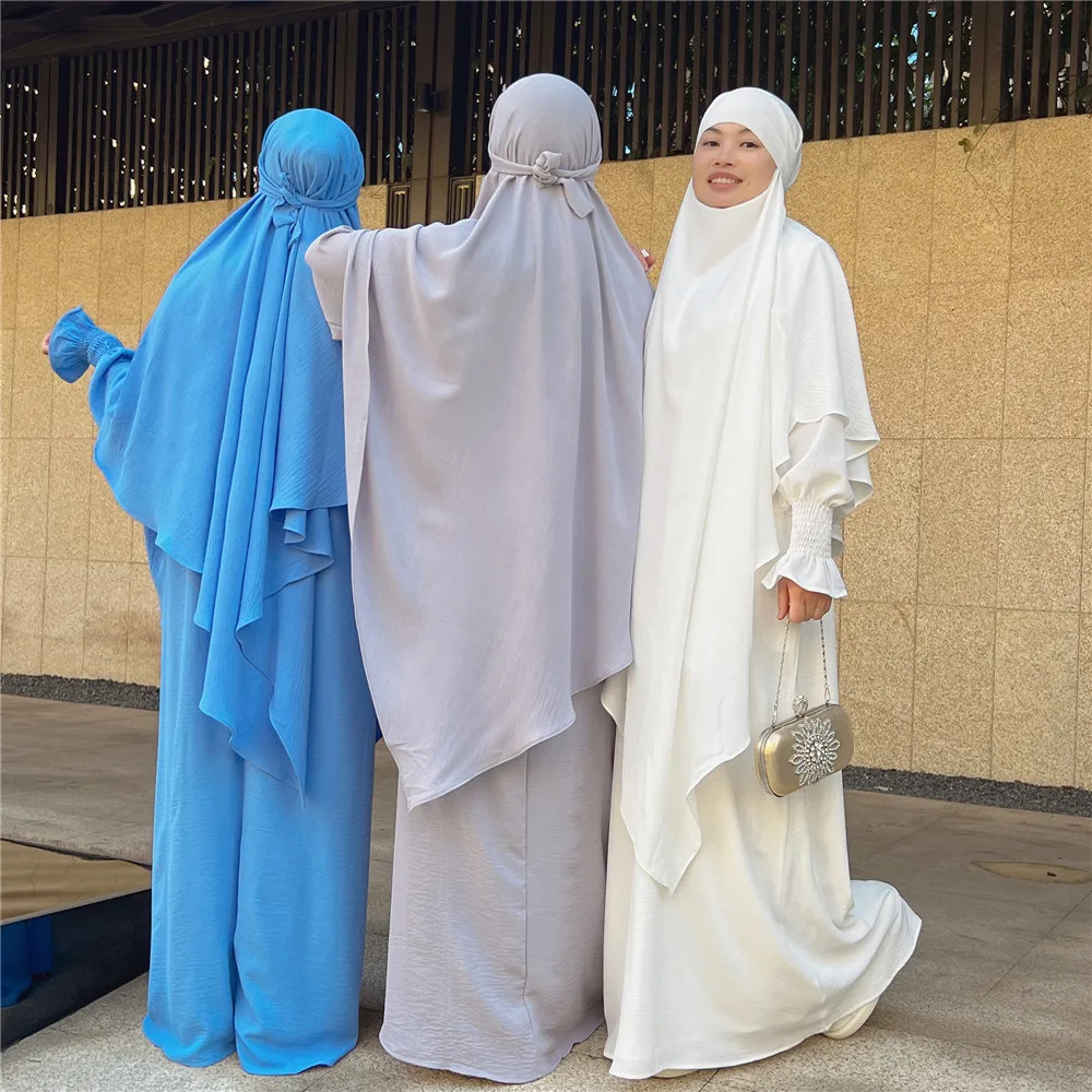 Imagem -03 - Vestuário de Oração Muçulmana para Mulheres Khimar Overhead Eid Ramadan Vestido Hijab Abaya Vestuário Islâmico Niqab Túnica Kaftan Conjunto de Peças