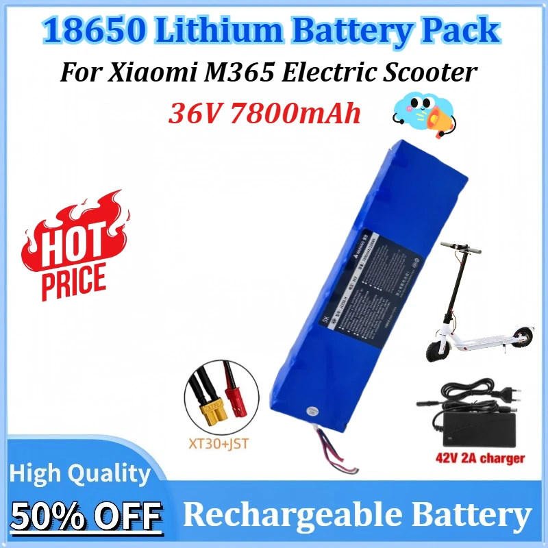 

Newly Upgraded 36V 7800mAh 10S3P 18650 Lithium Battery Pack Replacement for Xiaomi M365 Electric Scooter Battery +42V 2A Charger