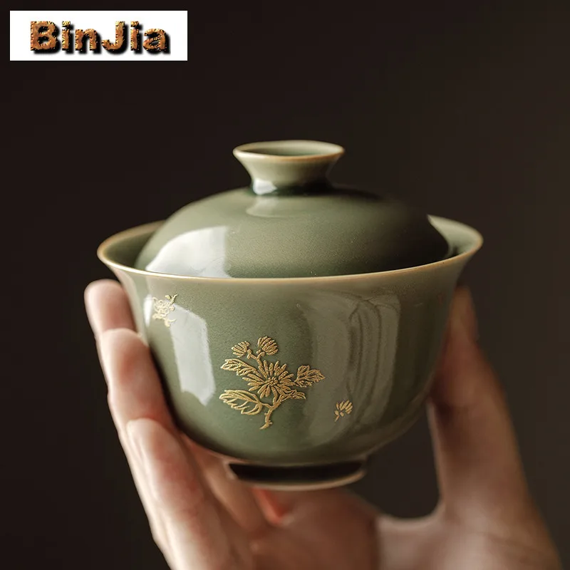 

110 мл Высококачественная винтажная чайная варенька Celadon Gaiwan, бытовая чайная миска с крышкой, комплект для приготовления чая, миска для чайной церемонии, коллекция