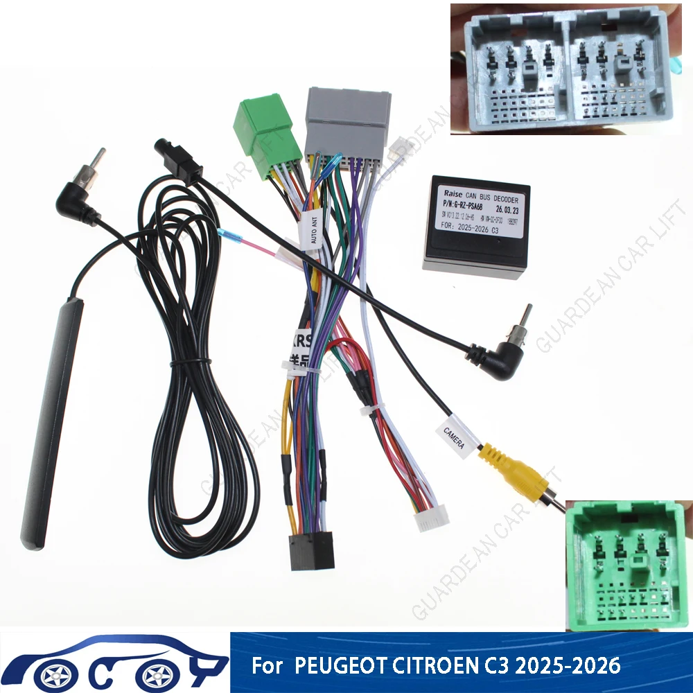 Car Radio Wiring Cable For PEUGEOT CITROEN C3 2025-2026 16Pin Harness Adapter With CANBUS Box 2DIN Head Unit Stereo Plug Android