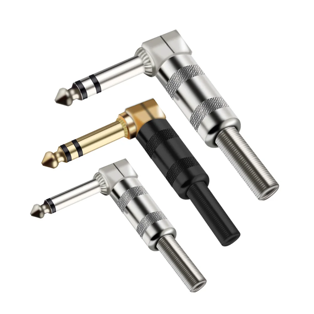 2pcs/lot 6.35mm Right Angle Male Plug  Mono/Stereo Jack Wire Connector Guitar Microphone MIC Audio Connector Factory Wholesales