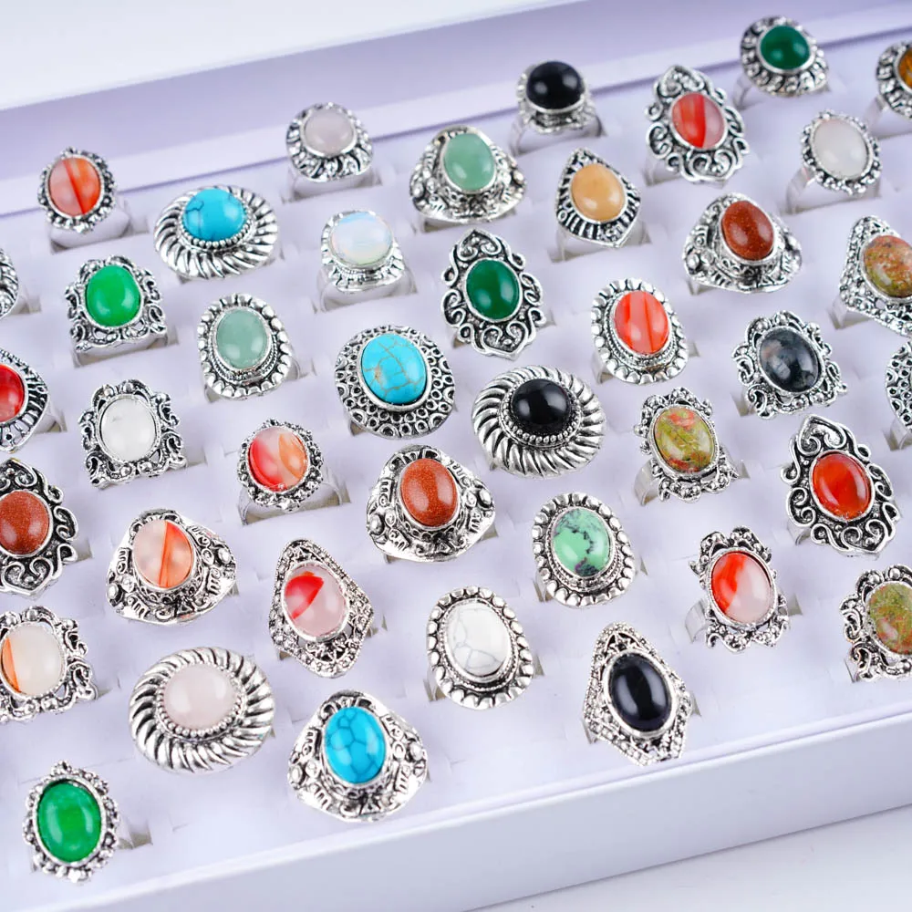 10 teile/los Mode Böhmen Vintage Naturstein offene Ringe für Frauen Männer Blume bunte gemischte Stil Schmuck Hochzeits feier Geschenke