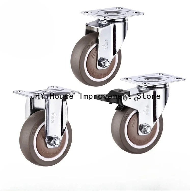 4Pcs Rubber Swivel Casters Wheels , With Brake No Noise Lockable Wheels Mobile wheels For Furniture, Medical Equipment, Trolleys