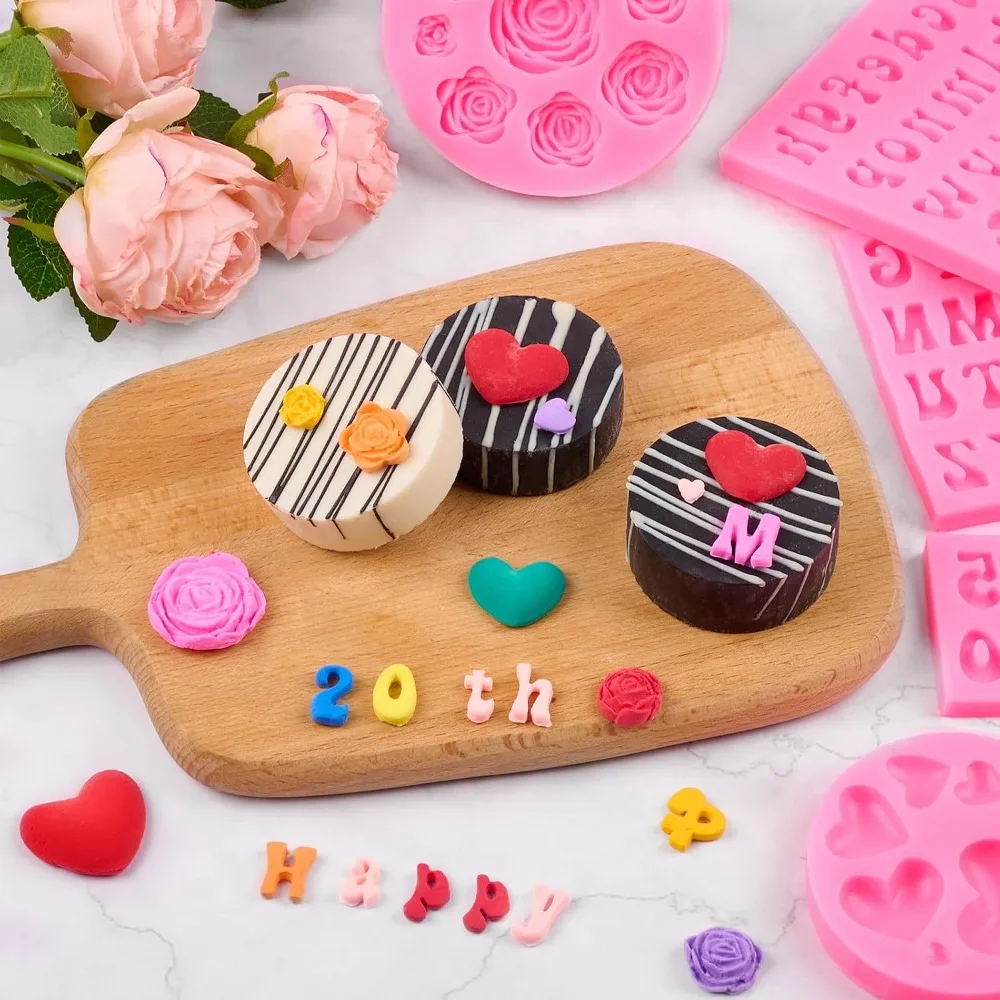 5 PCS Silicone Letter Molds, Non-Stick Number Heart Rose Flower Fondant Molds for Chocolate, Candy, Cake Decoration, Cupcake Topper view 5