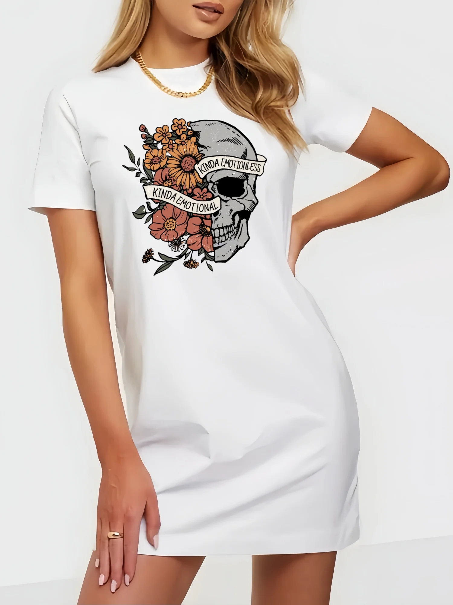 Y2k-Vestido corto con estampado Floral de calavera para mujer, ropa informal ajustada para verano, 2024