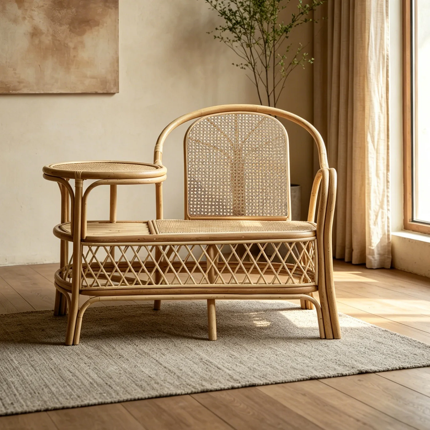 CX retro phone rattan chair natural rattan single back chair