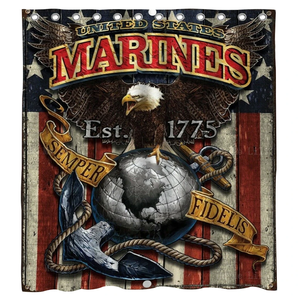 Marine Corps Eagle Globe And Anchor United States Armed Forces Military Veteran Shower Curtain Bathroom Decor