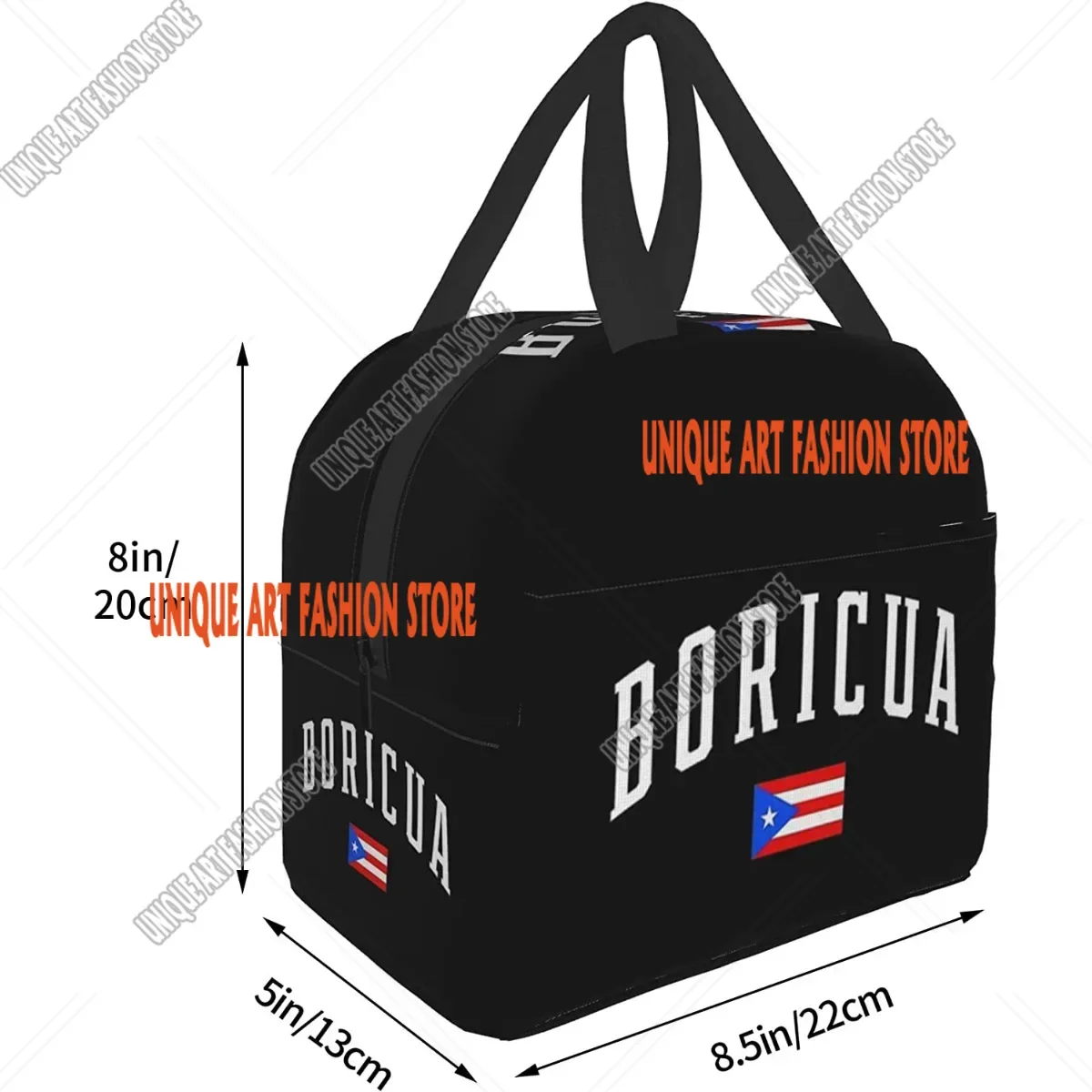 Insulated Lunch Bag Reusable Thermal Boricua Puerto Rico Puerto Rican Flag Tote Bag with Pocket for Travel Work Hiking Picnic