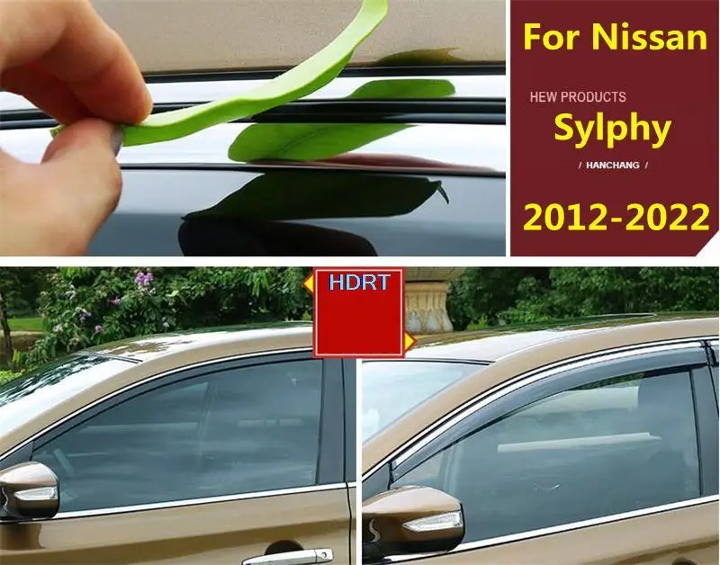 

For Nissan Bluebird Sylphy Sentra 2012-2022 Car Window Sun Rain Shade Visor Shield Shelter guard Protector Cover Frame Sticker