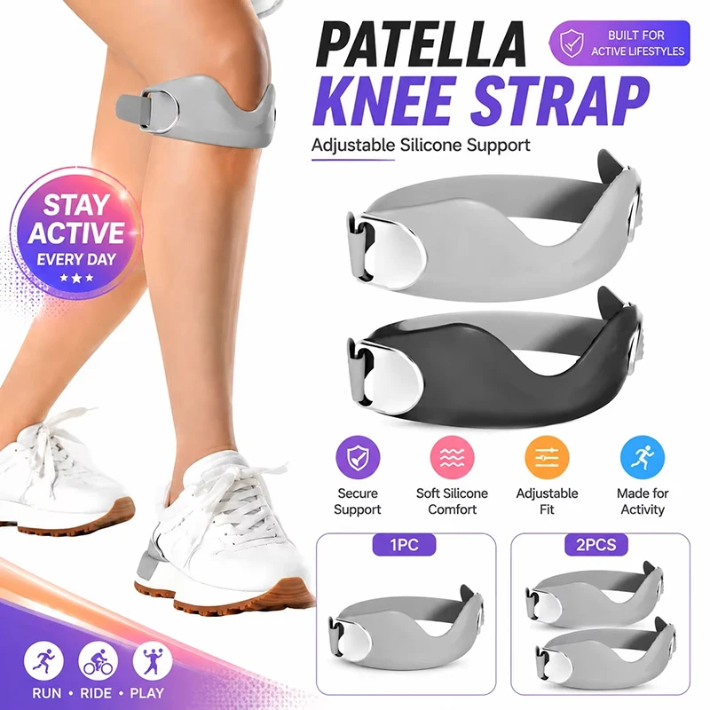 Patella Knee Strap Adjustable Silicone Knee Support Sports Running Badminton Knee Brace Patella Tendon Stabilizer Support Band