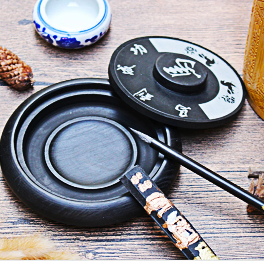 

1Pcs 4 Inch Calligraphy Inkstone with Cover Smooth Surface for Beginners Chinese Writing Tool Calligraphy Inkstone