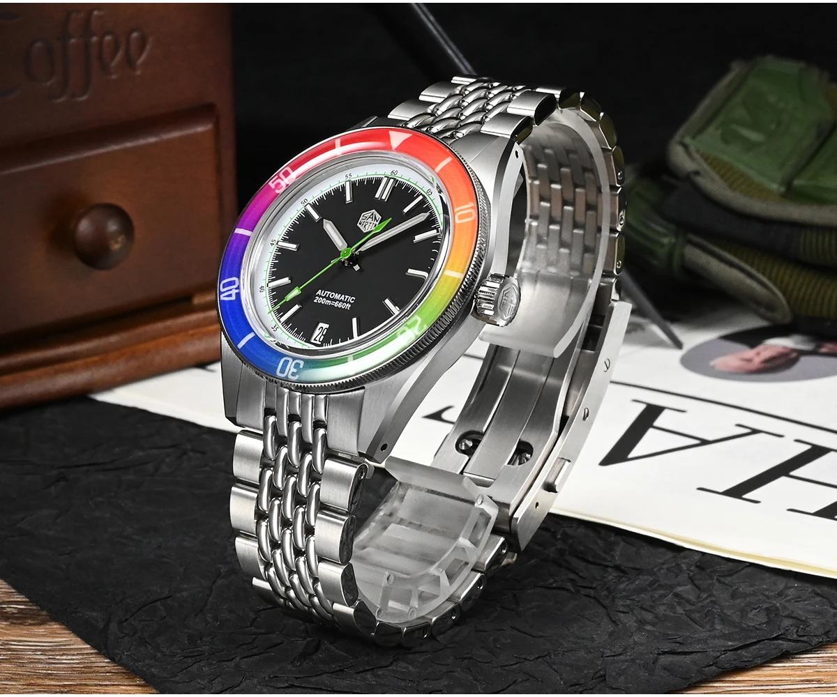 San Martin 39.5mm Sapphire Rainbow Bezel Summer NH35 Mens Watch Dive 20Bar Automatic Timepiece Luxury 6H Date Relogios SN0116B-1