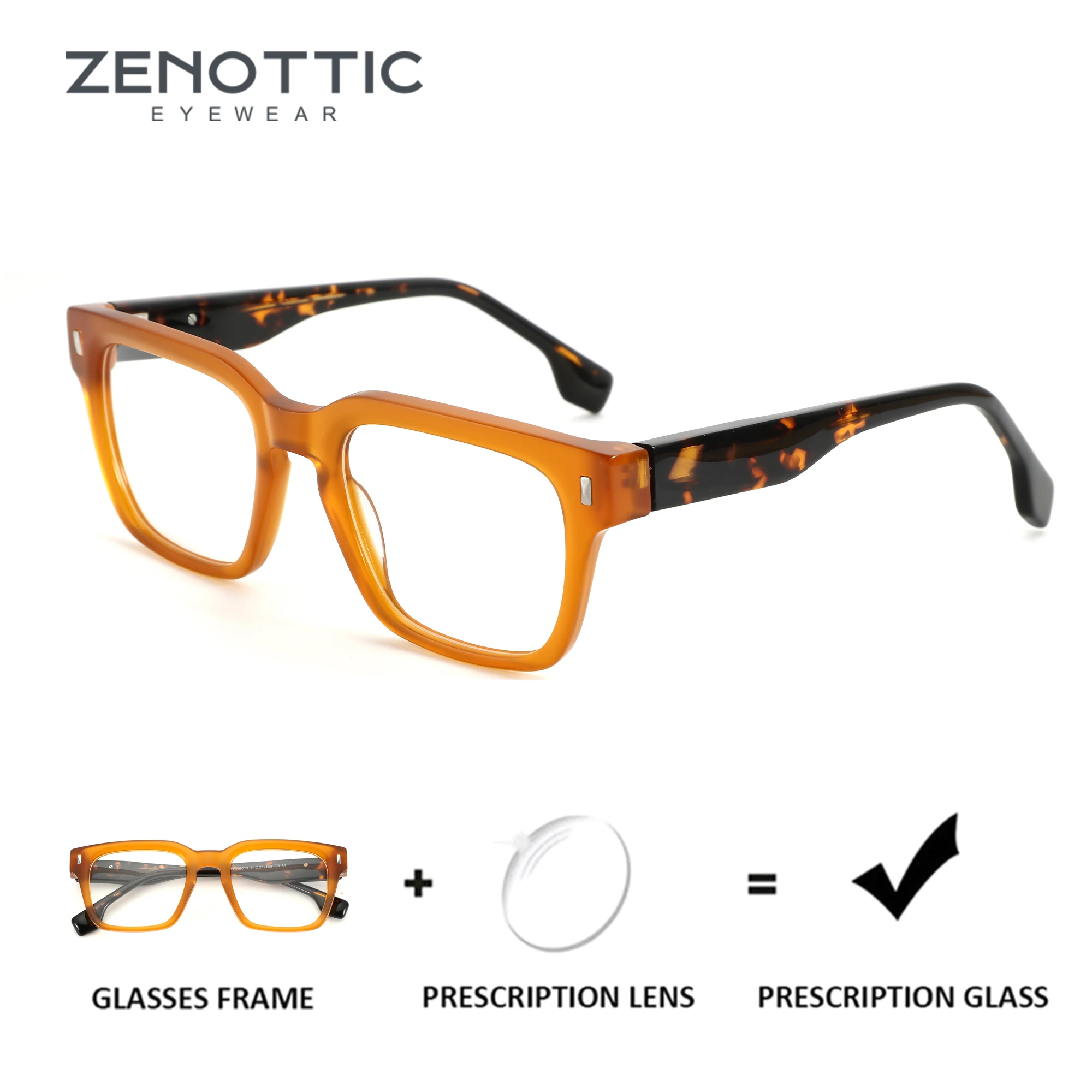 

ZENOTTIC Fashion Orange Square Progressive Prescription Glasses Handmade Acetate Myopia Eyewear Photochromic Optical Eyeglasses