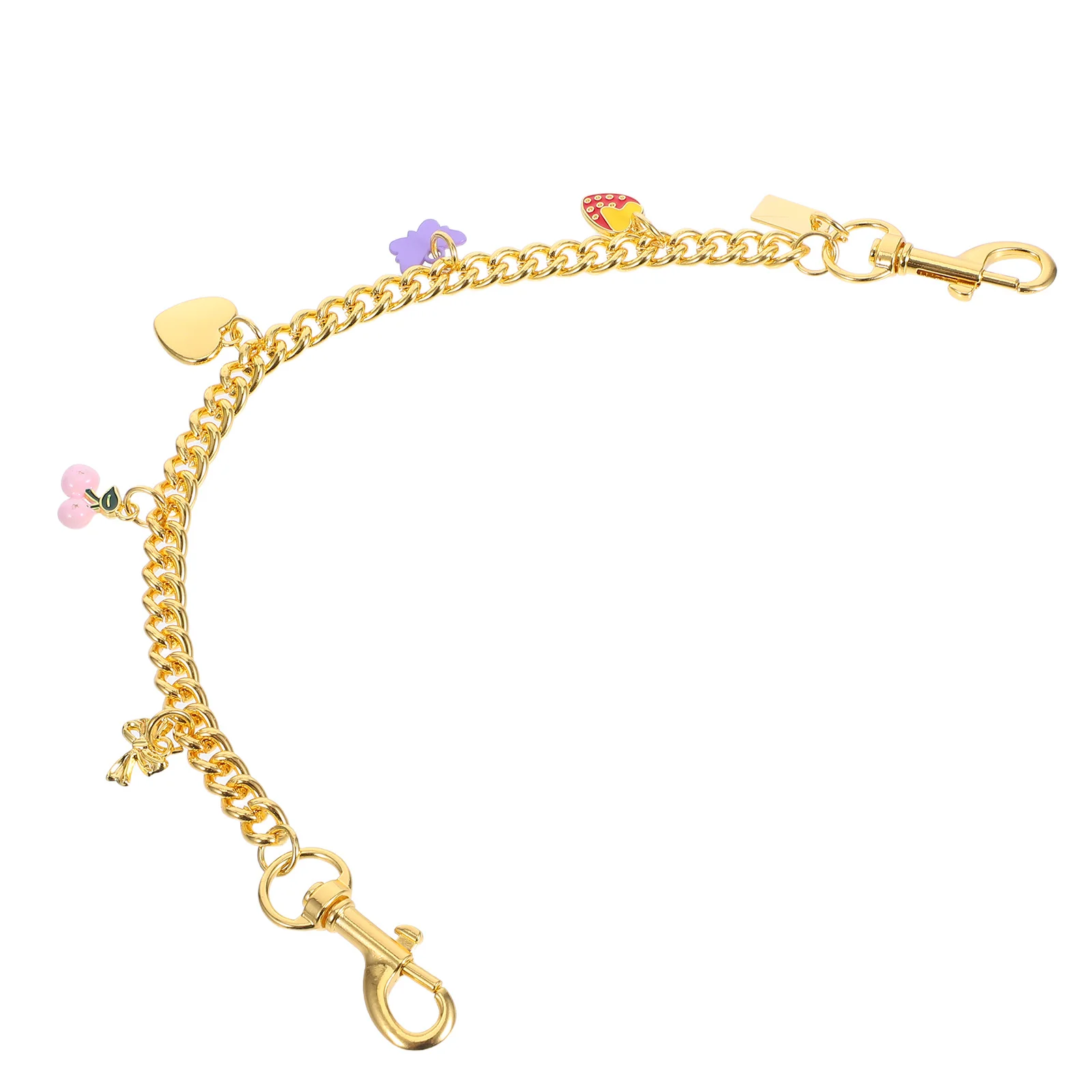 여성용 체인 백 스트랩 12.7인치 골드 메탈 연장 스트랩 핸드백 교체용 숄더 스트랩 과일 참 장식 포함