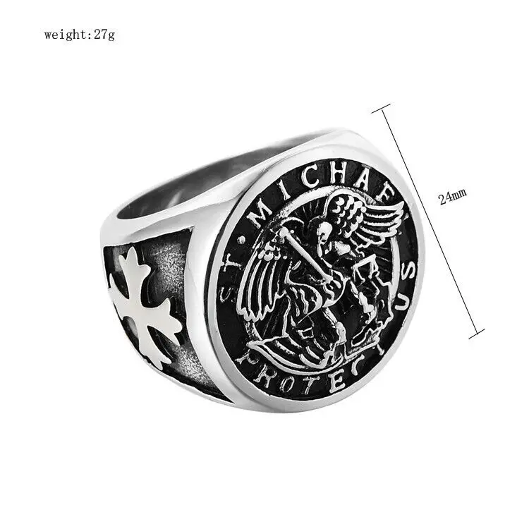 Mens Stainless Steel Catholic Archangel St Saint Michael Ring Size 7-15 view 4