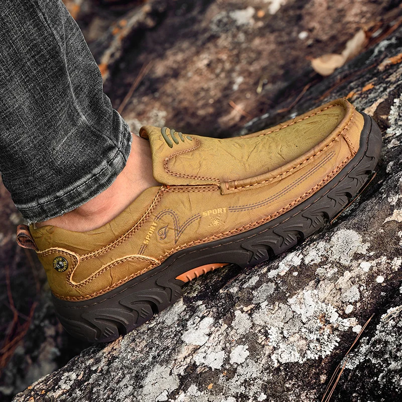 Outdoor High Quality Men\'s Shoes 100% Genuine Leather Casual Shoes Waterproof Work Shoes Cow Leather Loafers Slip on Footwear 48