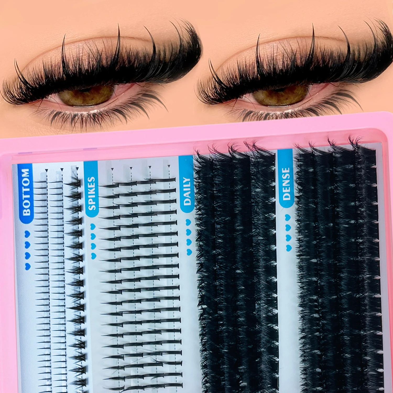 15Rows Lash Clusters Spikes Eyelash Extensions Spiky Lashes Extension Thick Individual Cluster Lashes with Spikes&Bottom Lashes