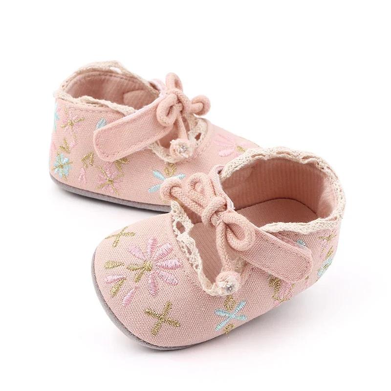 

Embroidery Flowers Baby Shoes Cotton Bowknot Newborn Baby Girl Shoe Four Seasons Princess Toddler Infant First Walkers Shoes