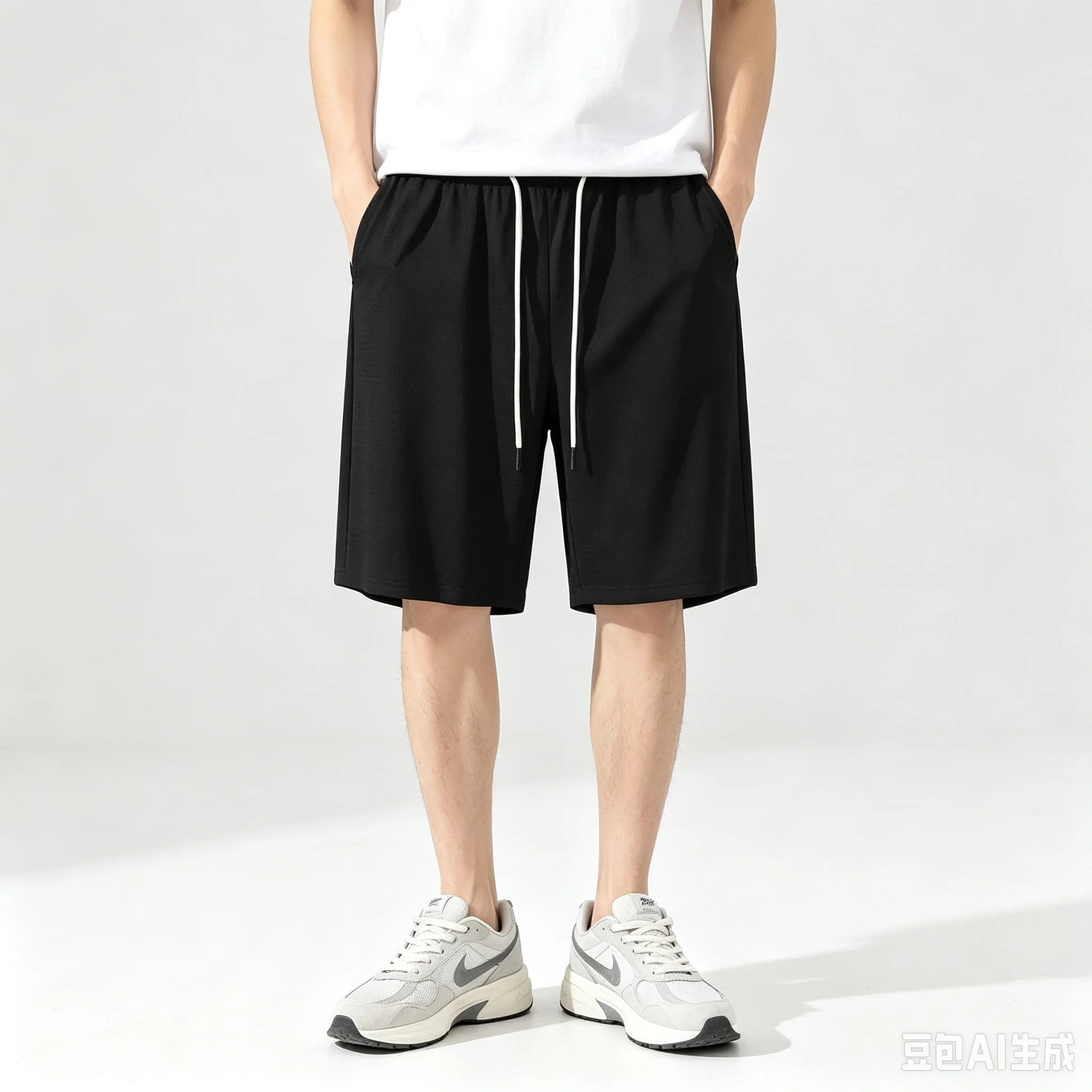 Lightweight, breathable, simple, fashionable, slim fit, straight tube, elastic waist, sports and leisure shorts, summer breathab