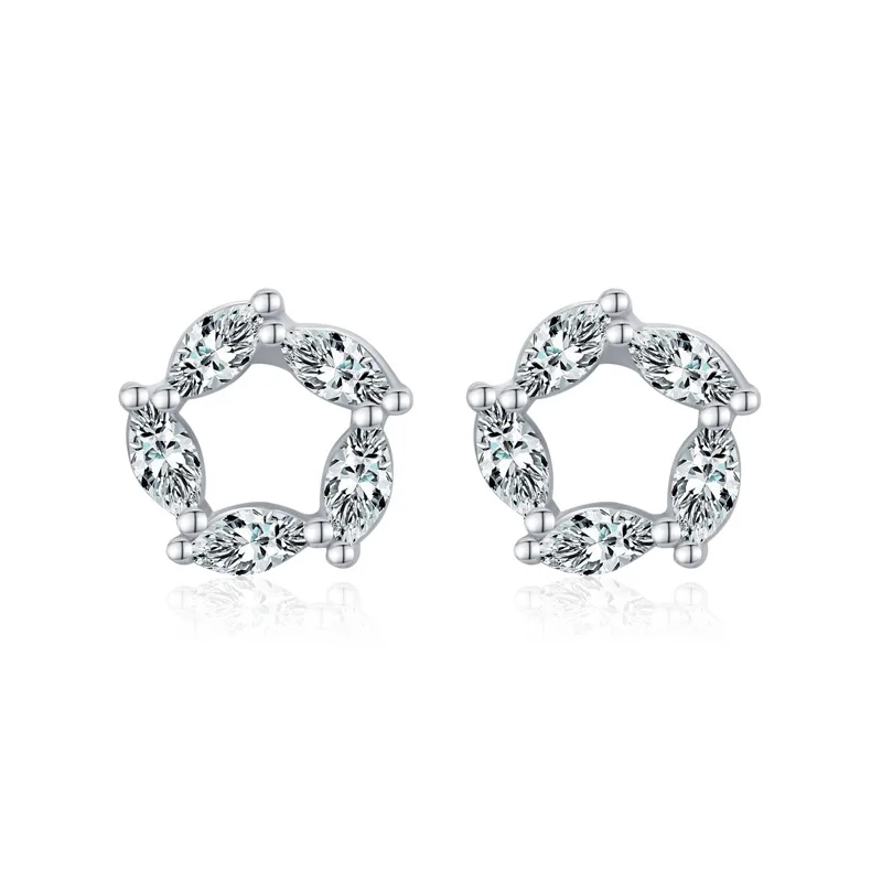 

Ins Design Light Luxury Women S925 Sterling Silver Fine Stud Flash Oval Diamond Flower Earrings