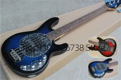 Classic Blue Electric Bass Guitar 4 Strings Ray Bass Gray Pearl Guard Active Battery Chrome Hardware  Factory Custom