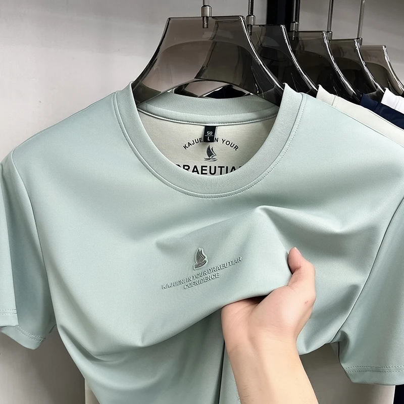 Fashion letter embossed short sleeve T-shirt high-end brand 