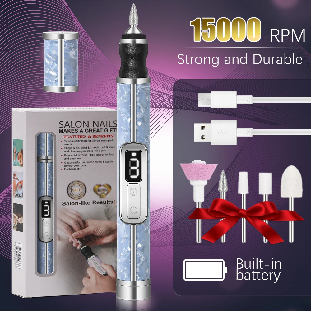 YIKOOLIN Electric Nail Drill Set Portable 4 Speeds Professional Manicure Pedicure Kit for Nail Salon Exfoliation Polishing