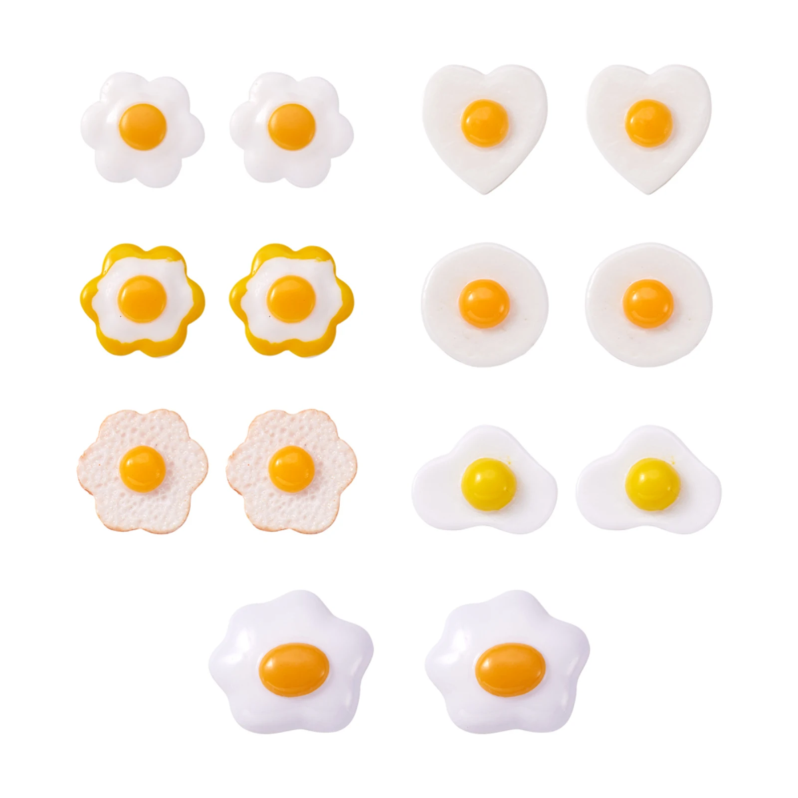 35pcs Cute Mixed Fried Egg Poached Egg Flat Back Resin Cabochon Imitation Food For Hair Clip Key Chain Diy Craft Accessories