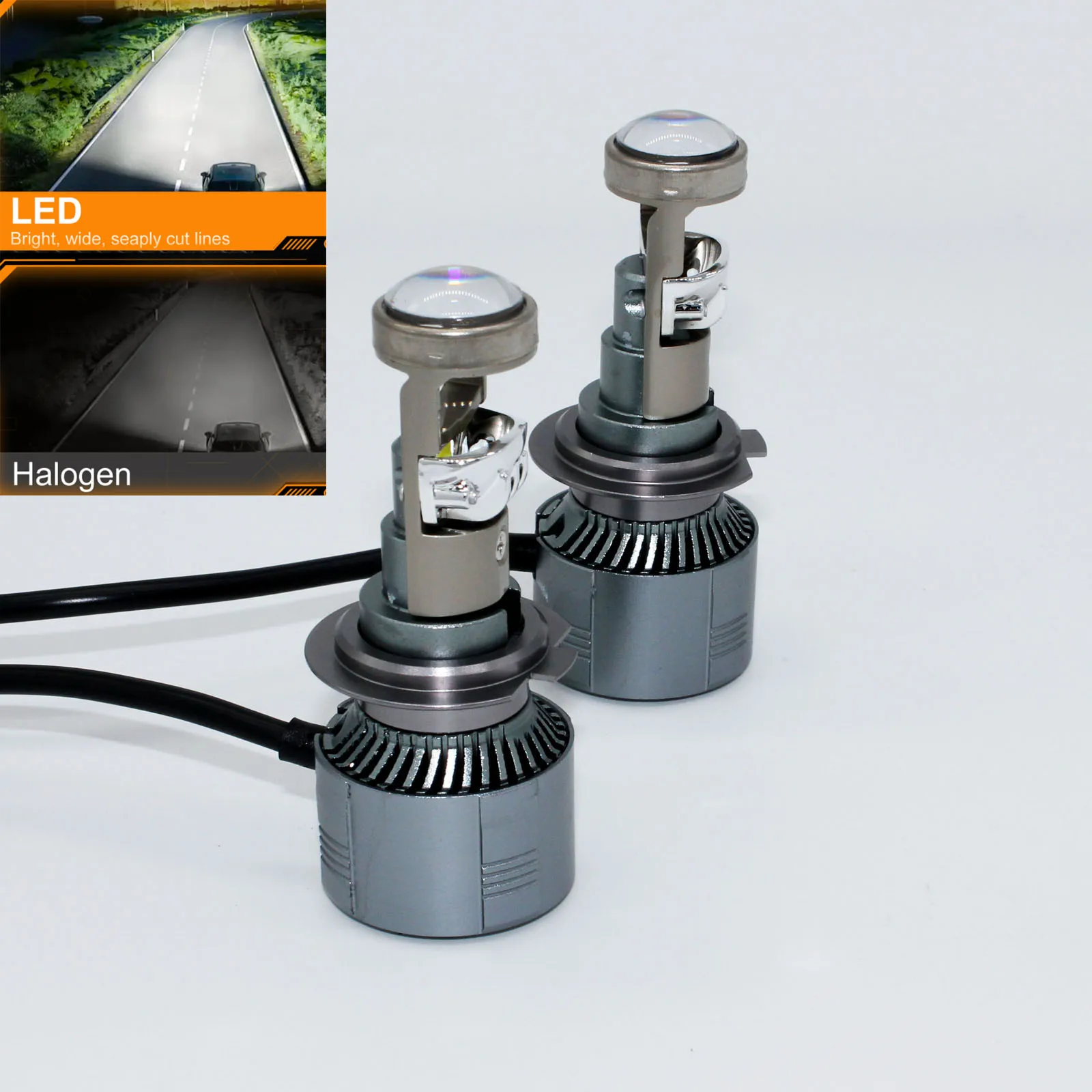 คู่15900lm H7 LED โปรเจ็คเตอร์ขนาดเล็กชุดแปลงไฟหน้าเลนส์ไฟสูงและต่ำ6500K สีขาวสว่าง