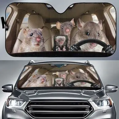 

Funny Rat Family Left Hand Drive Car Sunshade, Funny Family Rats Driving Auto Sun Shade, Gift Idea for Rat Lover Car Decoration,