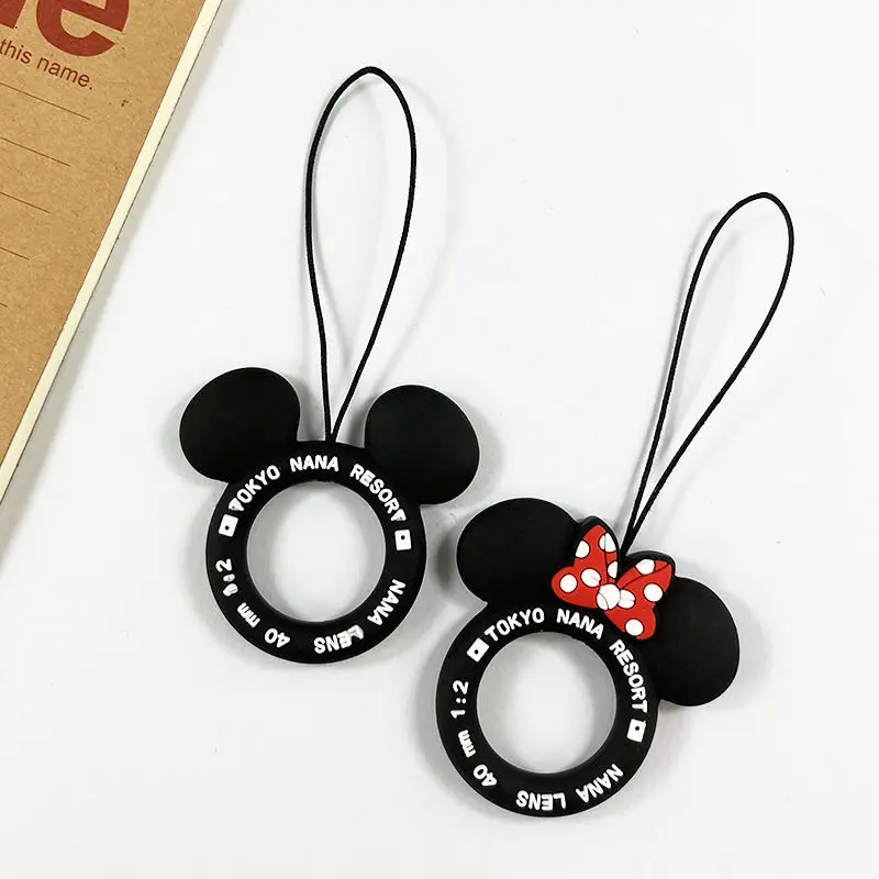 

Black Silicone Phone Grip with Retro Cartoon Ring Anti-Loss Strap for Mobile Devices Cute Couple Accessories Novelty Collectible