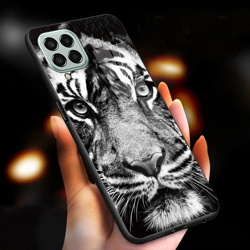 Tiger Glass Phone Case For Samsung Galaxy Quantum 3 M53 A12 M12 A42 5G M62 F62 A50s Ultra Anti Vibration Hard Protective Cover