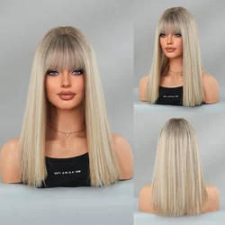 PARK YUN Shoulder Length Wig Synthetic Straight Blonde Ombre Brown Wig For Women Daily Party High Density Layered Wigs With Bang