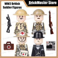 WW2 Military British Army Soldier Figures Weapon Building Blocks War Scene Officer Infantry Gun Medical Box Bricks Kid Toy Gifts