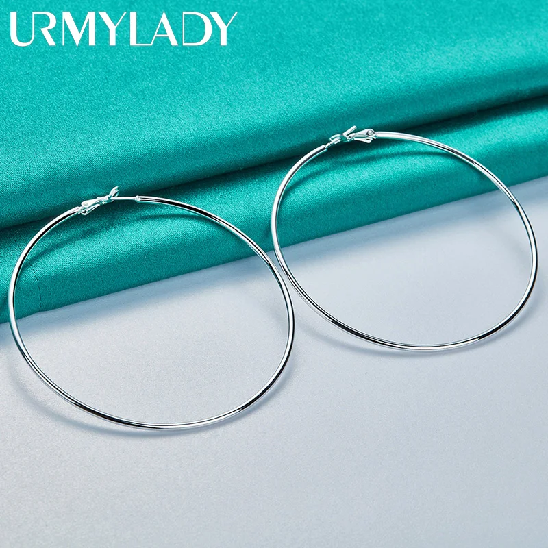 URMYLADY 925 فضة السلس 50/60/70/80 مللي متر أقراط للنساء حفل زفاف موضة مجوهرات Charm