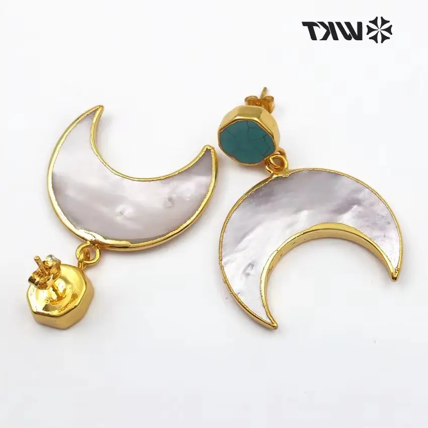

WT-E429 Exquisite Design Crescent Shape Pearl Shell Mosaic Inaly Natural Stone Gold Dipped Drop Earring Gift For Women Jewelry