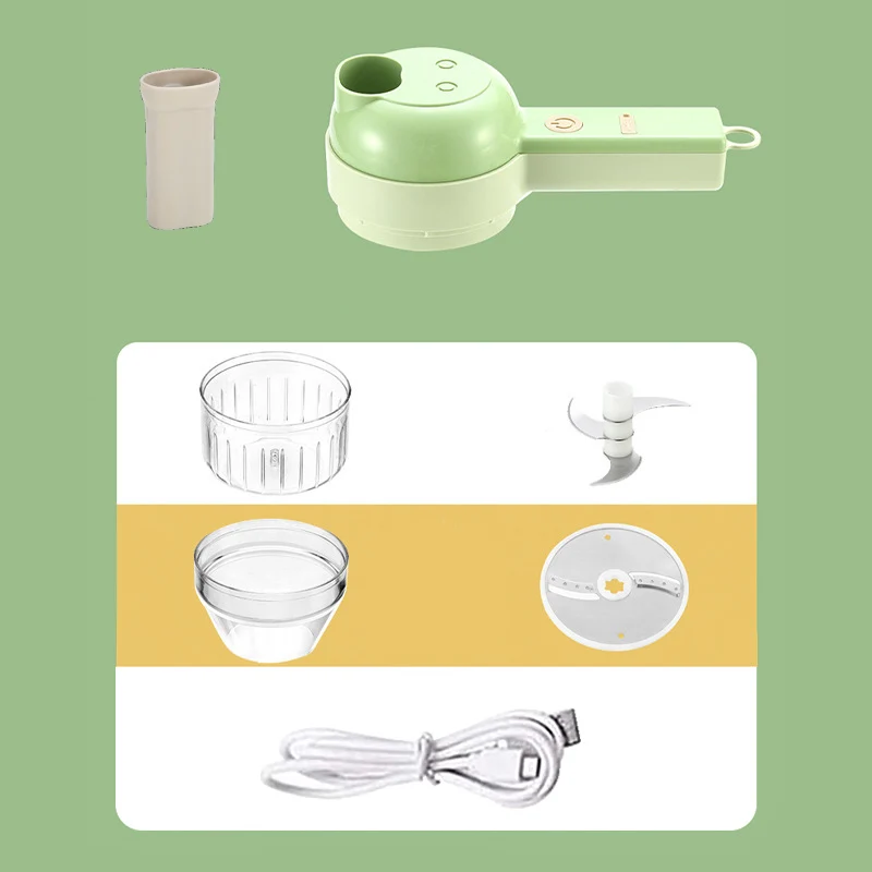 4 In 1 Pemotong Sayuran Listrik Multifungsi Pemotong Nirkabel Genggam Pemotong Daging Kentang Alat Pengiris Bawang Putih Lumpur Hidung Belang